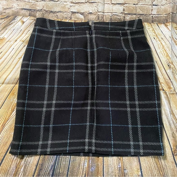 LOFT Gray Blue Windowpane Plaid Pencil Skirt - Picture 3 of 5